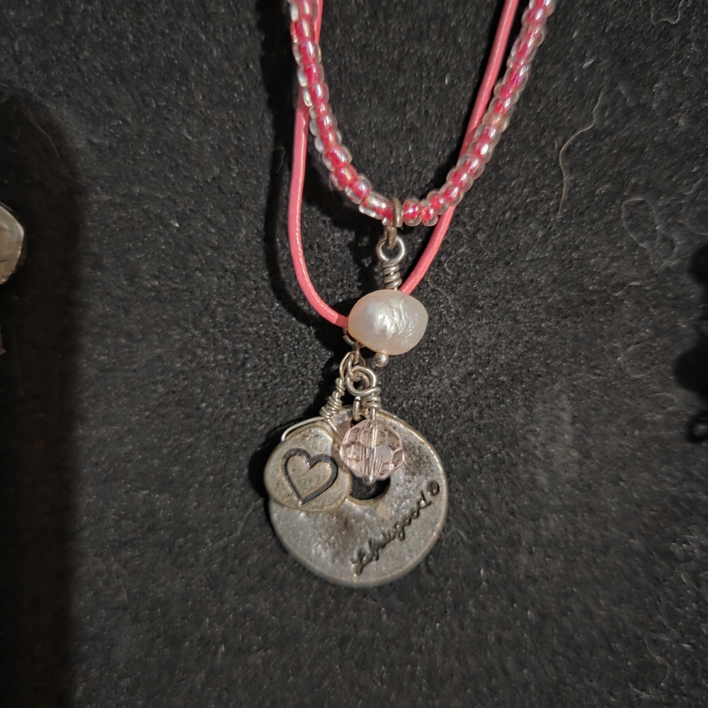 Life Is Good Silver and Pink Charm Necklace
